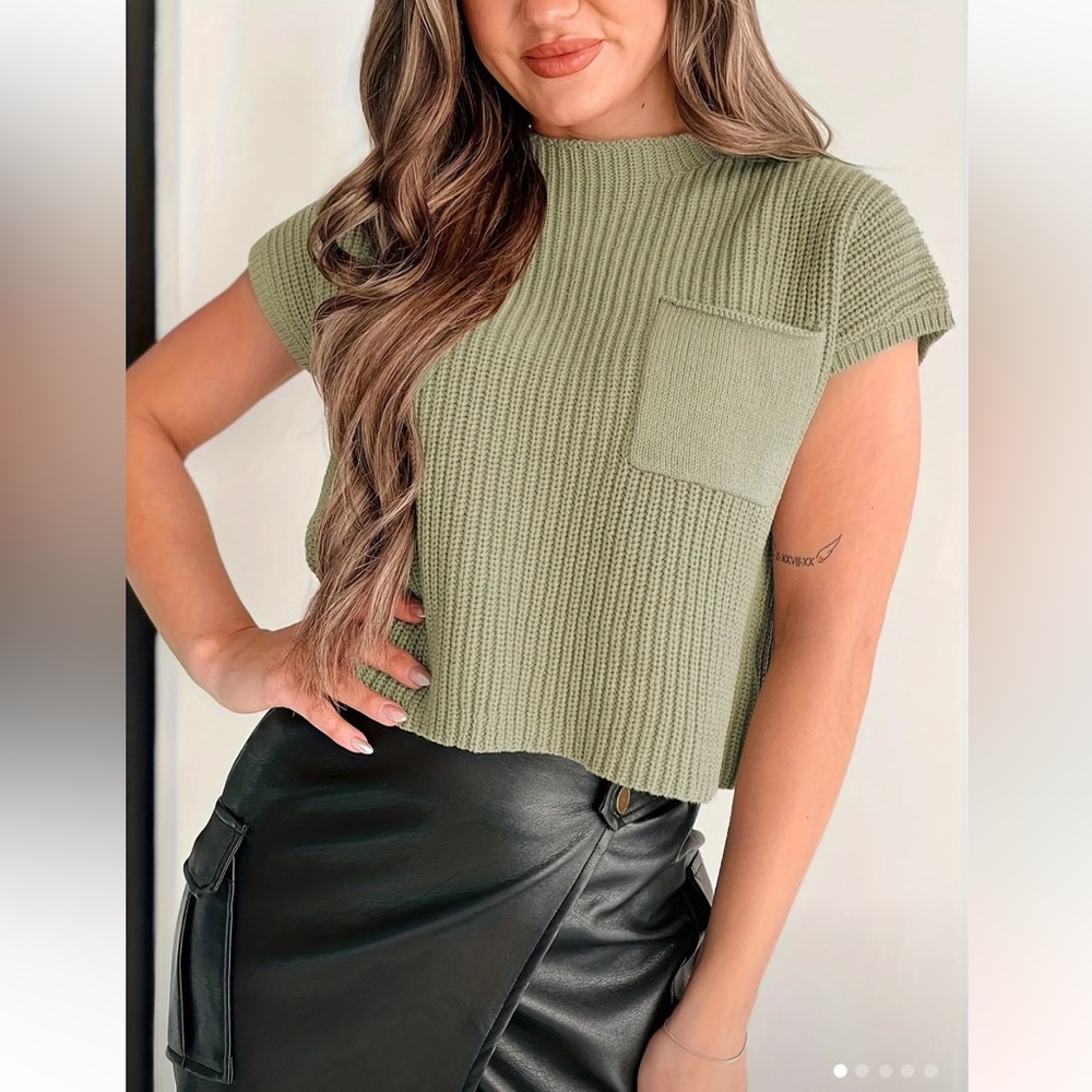 Matcha Color Short Sleeve Sweater Crop Top